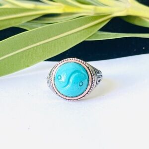 Natural Gemstone Turquoise Yin Yang Tai Chi Ring,Value For Money Unique Jewelry
